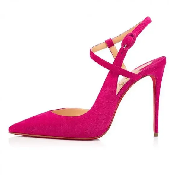 Christian Louboutin Jenlove 100 Grenat Pink Ankle Strap Pointed Heel Pump 35.5